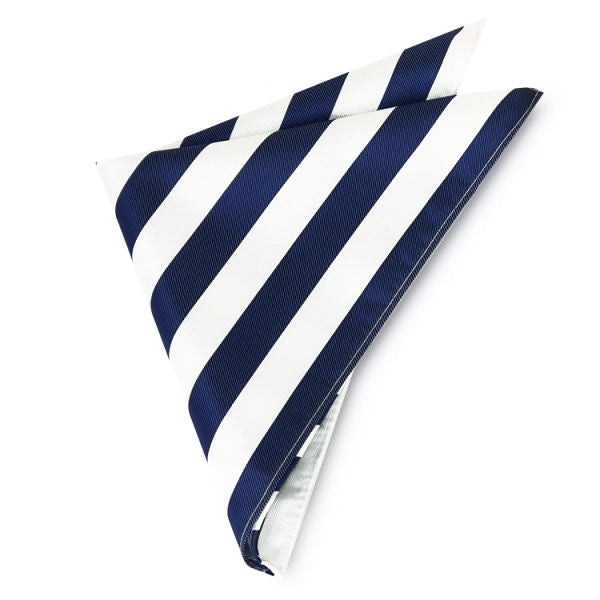 Navy Blue & White Striped Pocket Square 