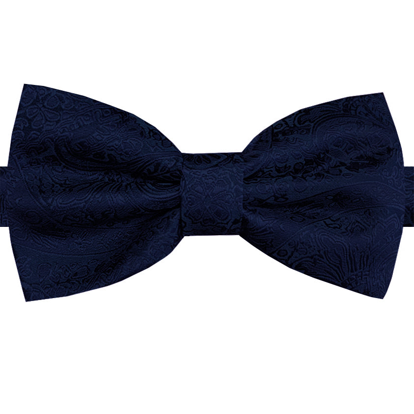 Embossed Dark Blue Paisley Bow Tie