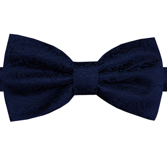 Embossed Dark Blue Paisley Bow Tie