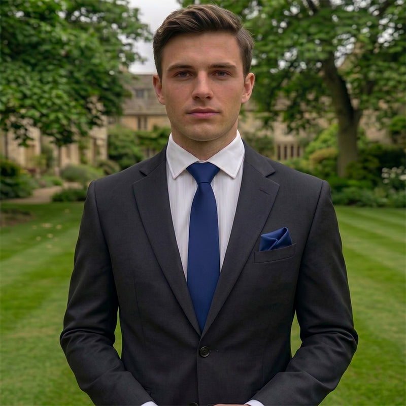 Royal Navy Blue Tie and Pocket Square Set