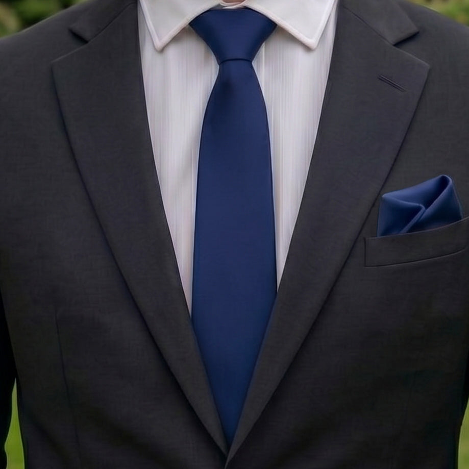 Royal Navy Blue Tie and Pocket Square Set