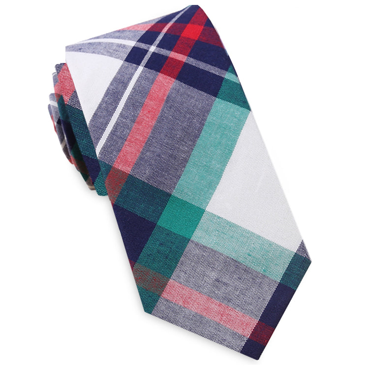 Navy, Green, Red & White Tartan Slim Tie