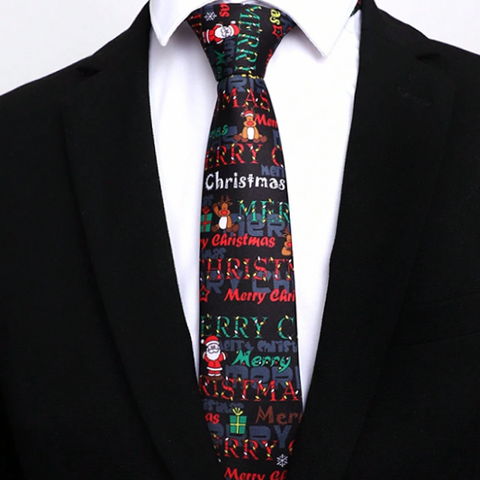 Black Rudolph & Santa Merry Christmas Tie