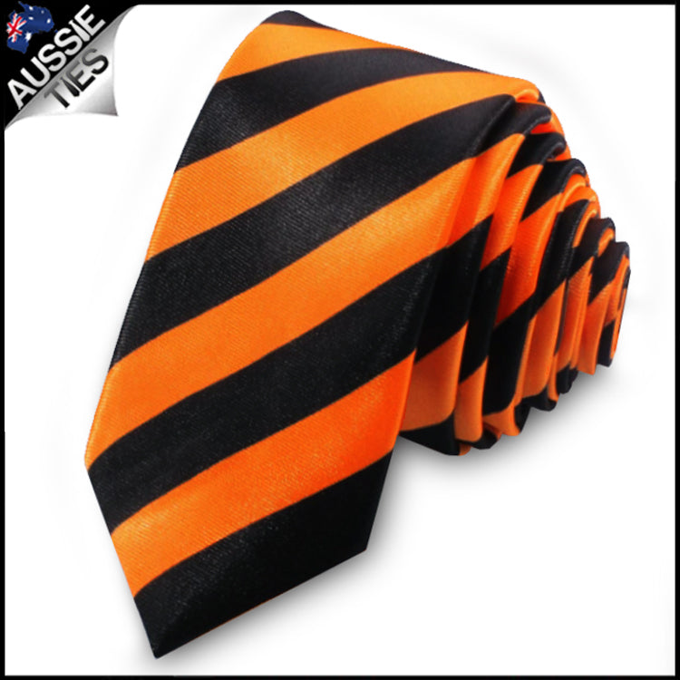 Orange & Black Men's Striped Skinny Tie