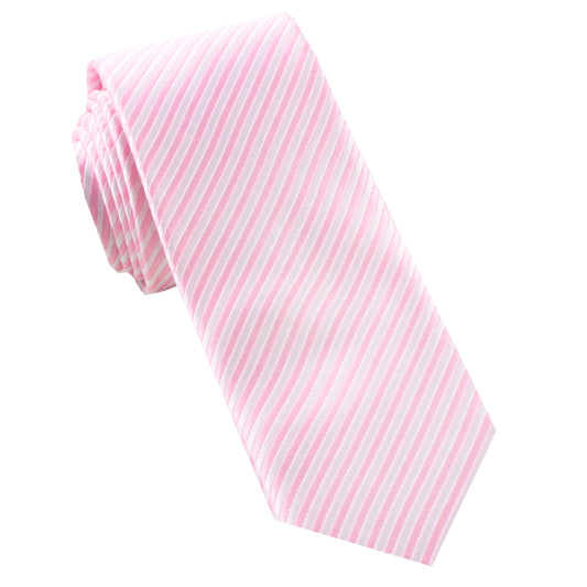 White & Baby Pink Thin Stripes Mens Tie