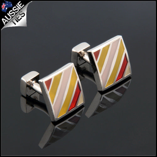 Mens Pink, Red & Yellow Stripes Cufflinks