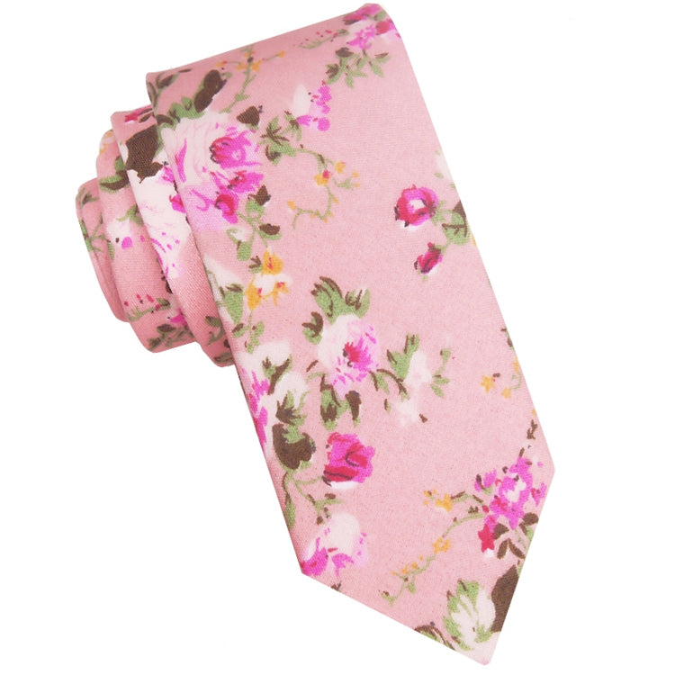 Pink with Floral Pattern Men's Skinny Tie