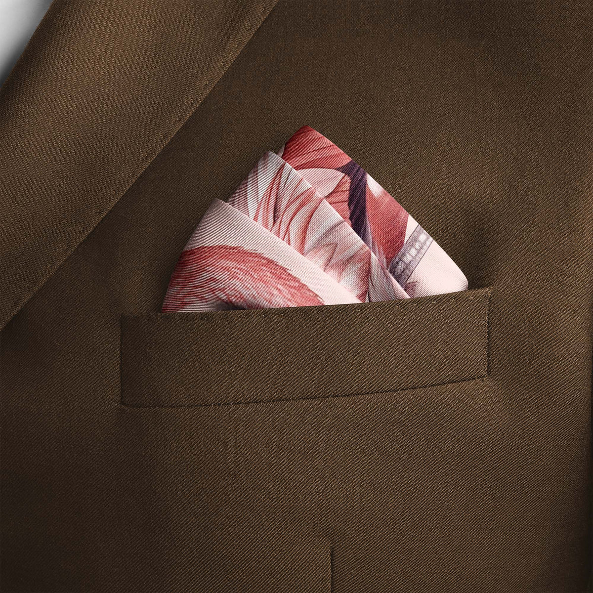Genuine Silk Pink Flamingo Floral Pocket Square