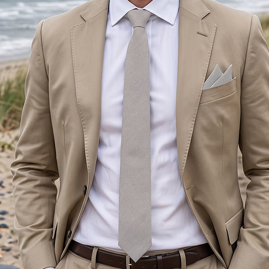 Sandstone Bamboo and Cotton Blend Skinny Tie & Pocket Square Set