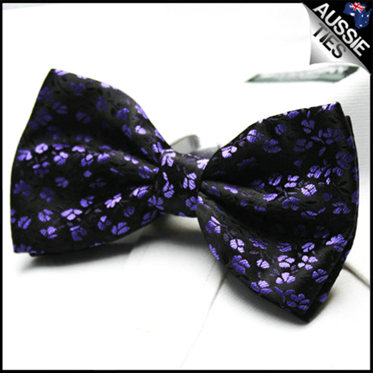 Purple and Black Floral Bow Tie