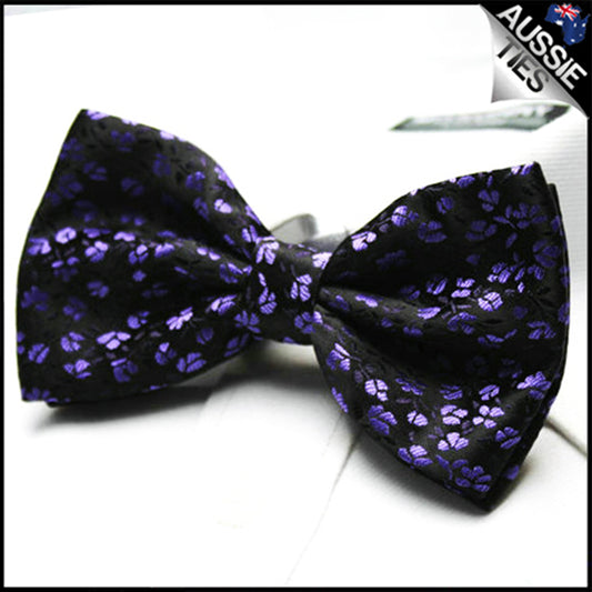 Purple and Black Floral Bow Tie