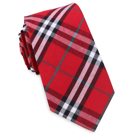 Red & White Tartan Slim Tie