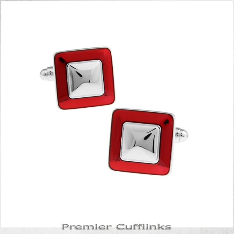 Red and Silver Squares Cufflinks