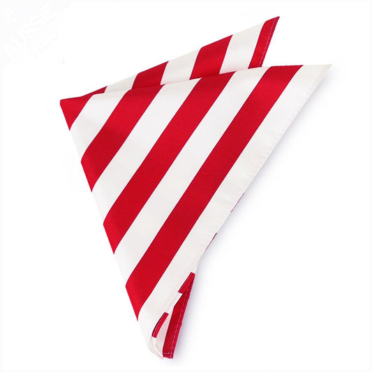 Mens Red & White Striped Pocket Square Handkerchief