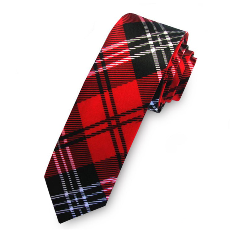 Red, Black & White Tartan Men's Skinny Tie