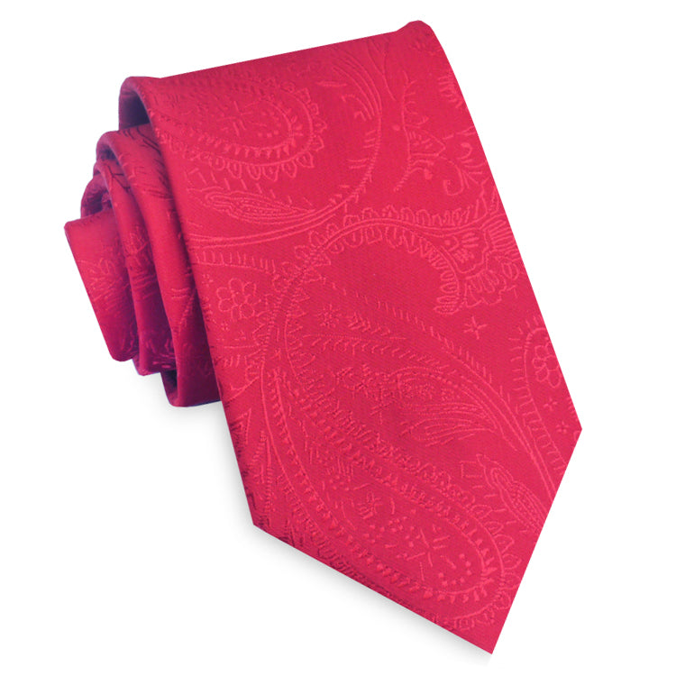 Red Paisley Embossed Mens Slim Tie
