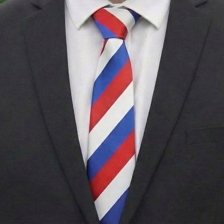 Mens Red, White & Blue Stripes Sports Tie