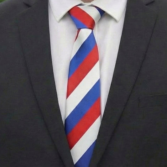 Mens Red, White & Blue Stripes Sports Tie