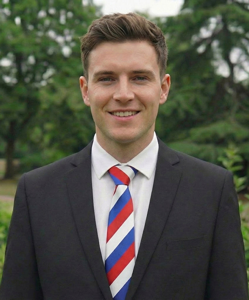 Mens Red, White & Blue Stripes Sports Tie