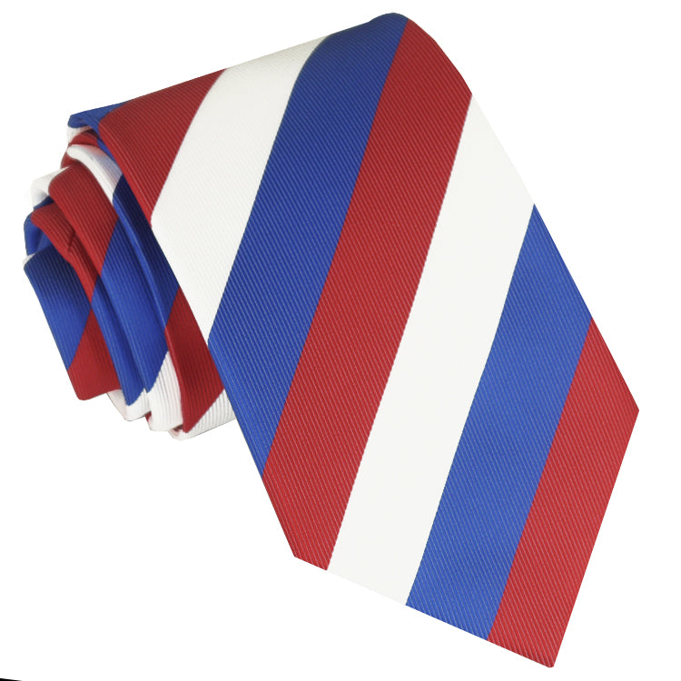 Mens Red, White & Blue Stripes Sports Tie