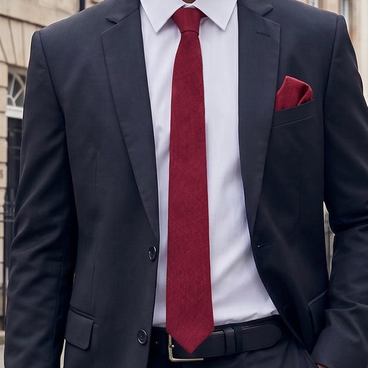Wine Red Cotton Slim Tie & Pocket Square Set