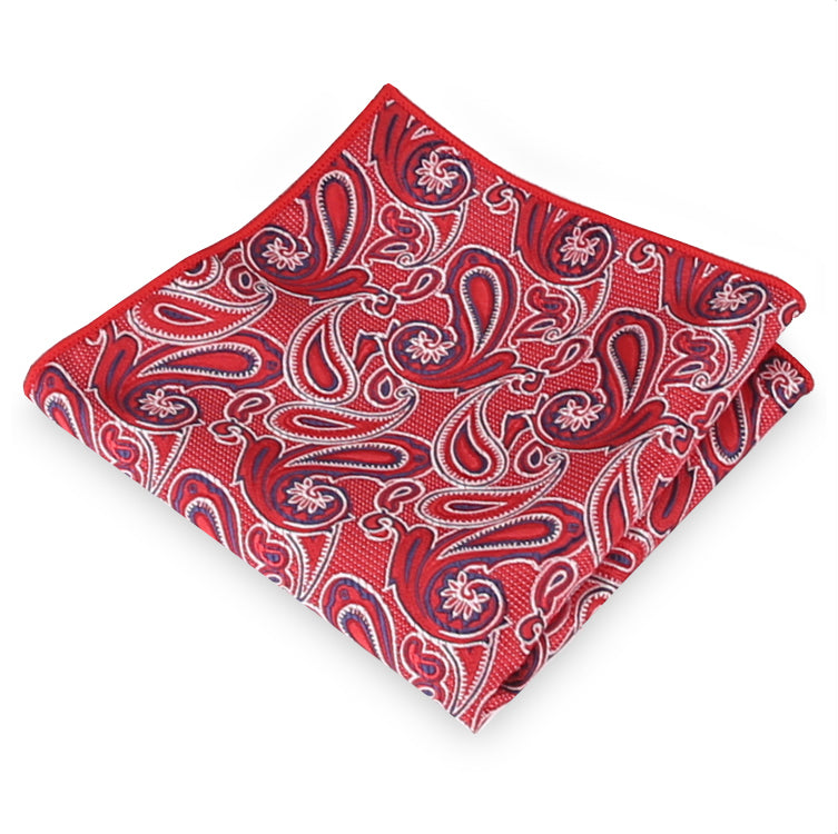 Red, Black and White Paisley Pocket Square