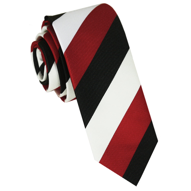 Red, Black & White Stripes Skinny Tie