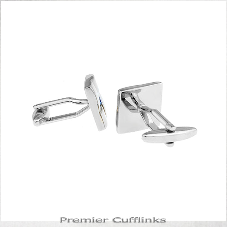 Ridged Silver with Blue Inset Cufflinks