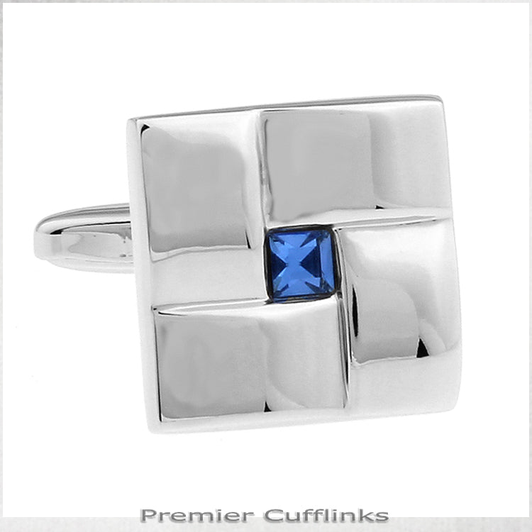 Ridged Silver with Blue Inset Cufflinks