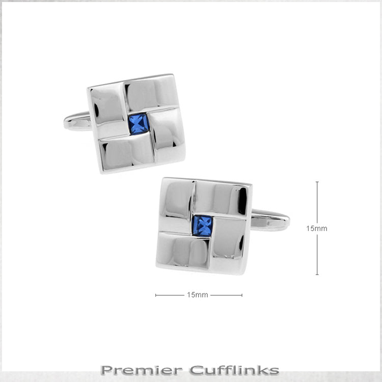 Ridged Silver with Blue Inset Cufflinks
