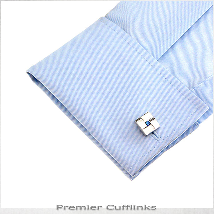 Ridged Silver with Blue Inset Cufflinks