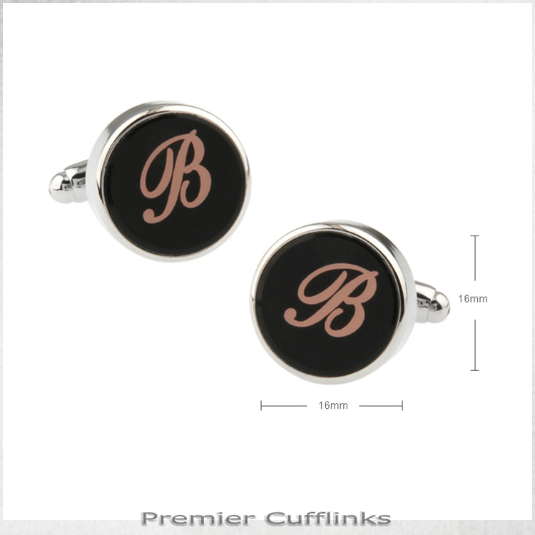 Single Black with Rose Gold Initial B Cufflink