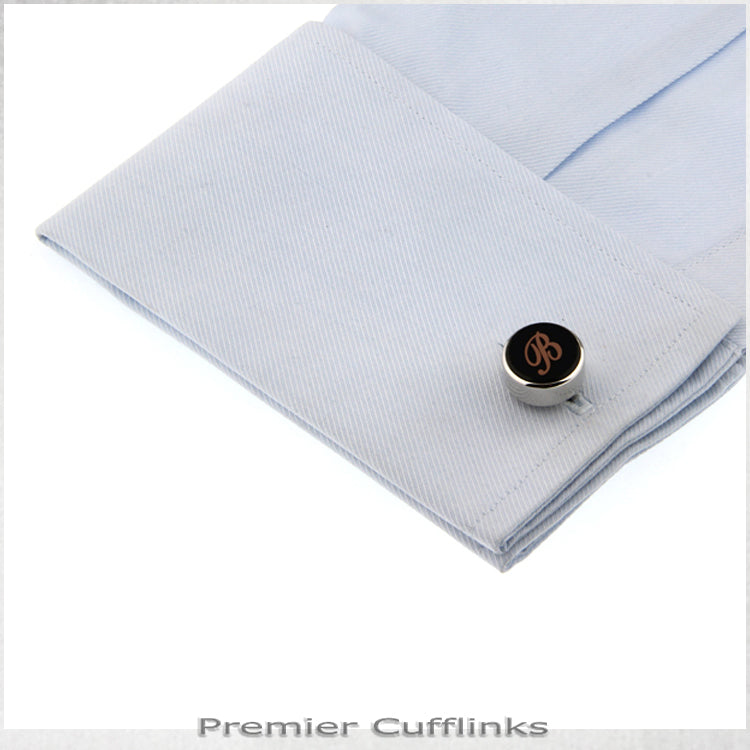 Single Black with Rose Gold Initial B Cufflink