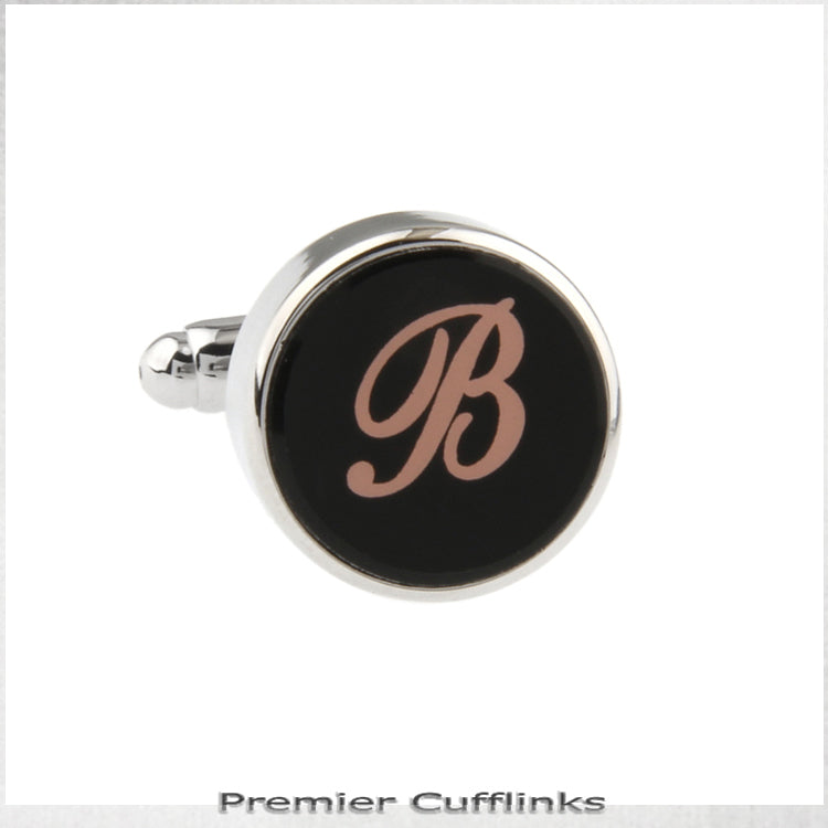 Single Black with Rose Gold Initial B Cufflink