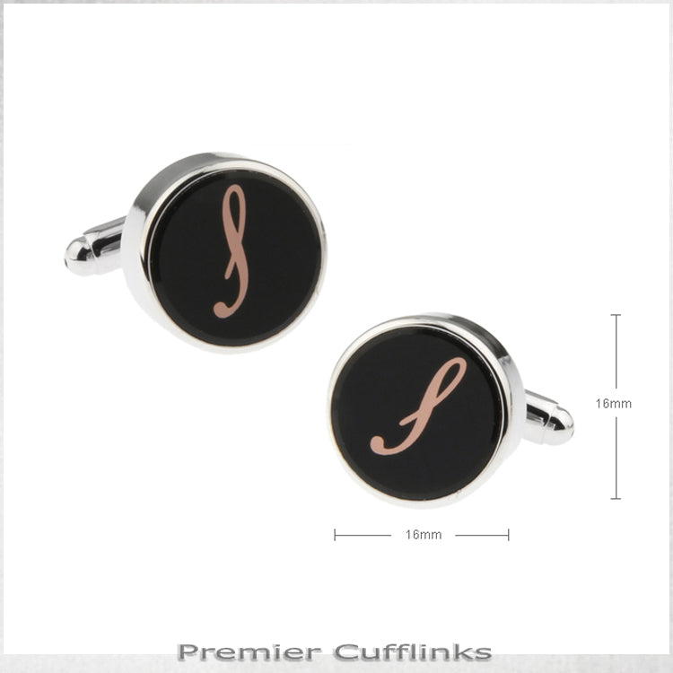 Single Black with Rose Gold Initial S Cufflink