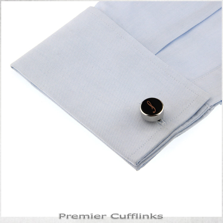 Single Black with Rose Gold Initial S Cufflink