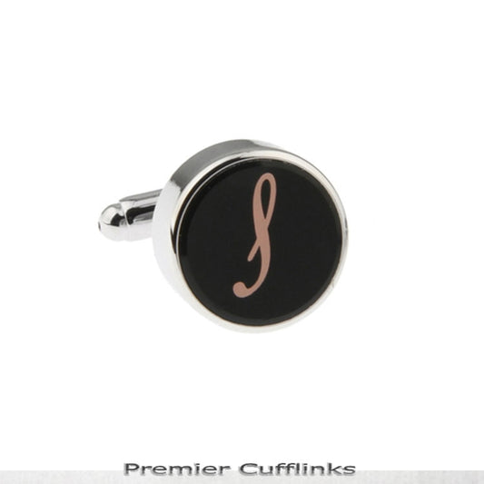 Single Black with Rose Gold Initial S Cufflink