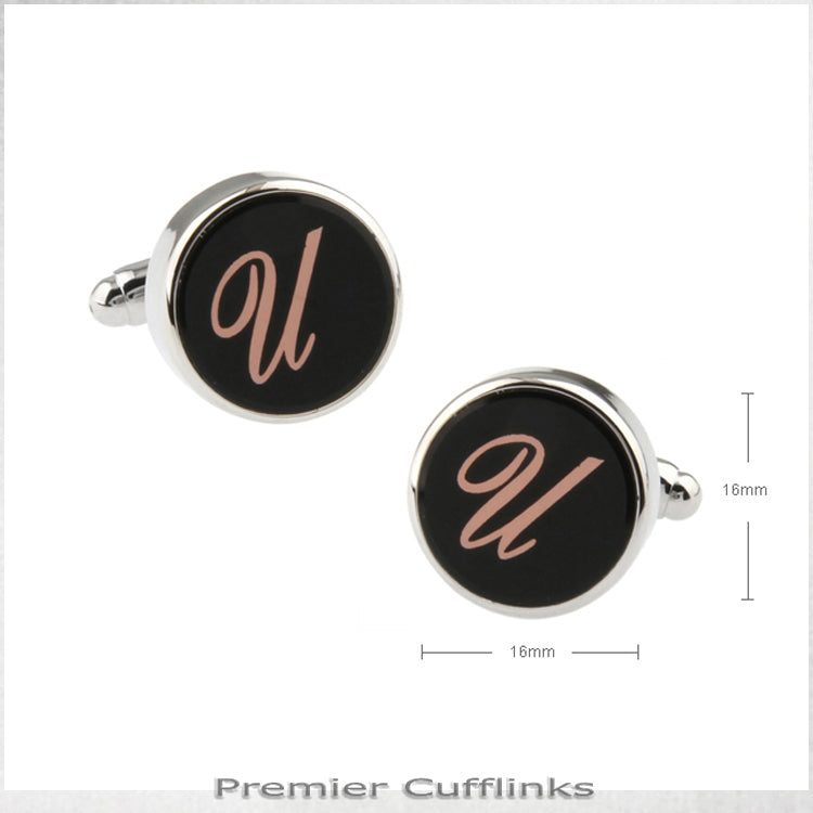 Single Black with Rose Gold Initial U Cufflink