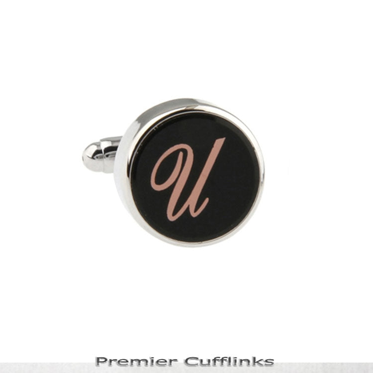 Single Black with Rose Gold Initial U Cufflink