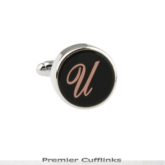 Single Black with Rose Gold Initial U Cufflink