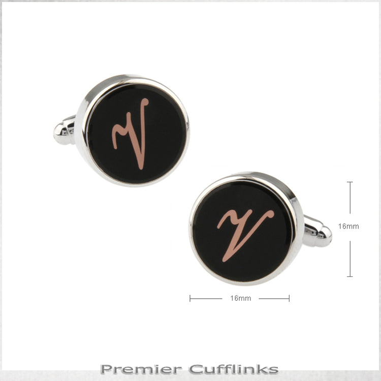 Single Black with Rose Gold Initial V Cufflink