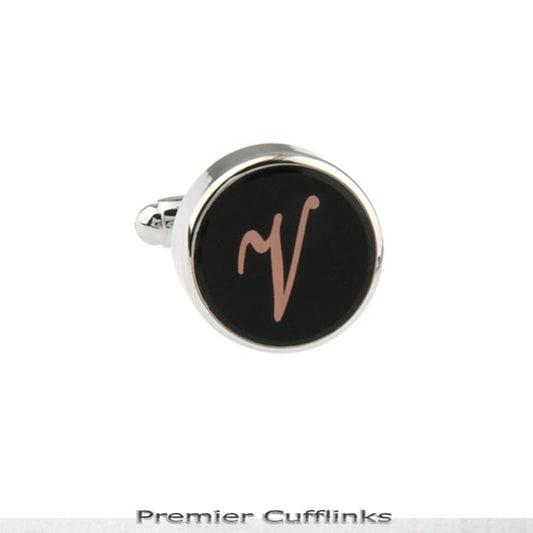 Single Black with Rose Gold Initial V Cufflink
