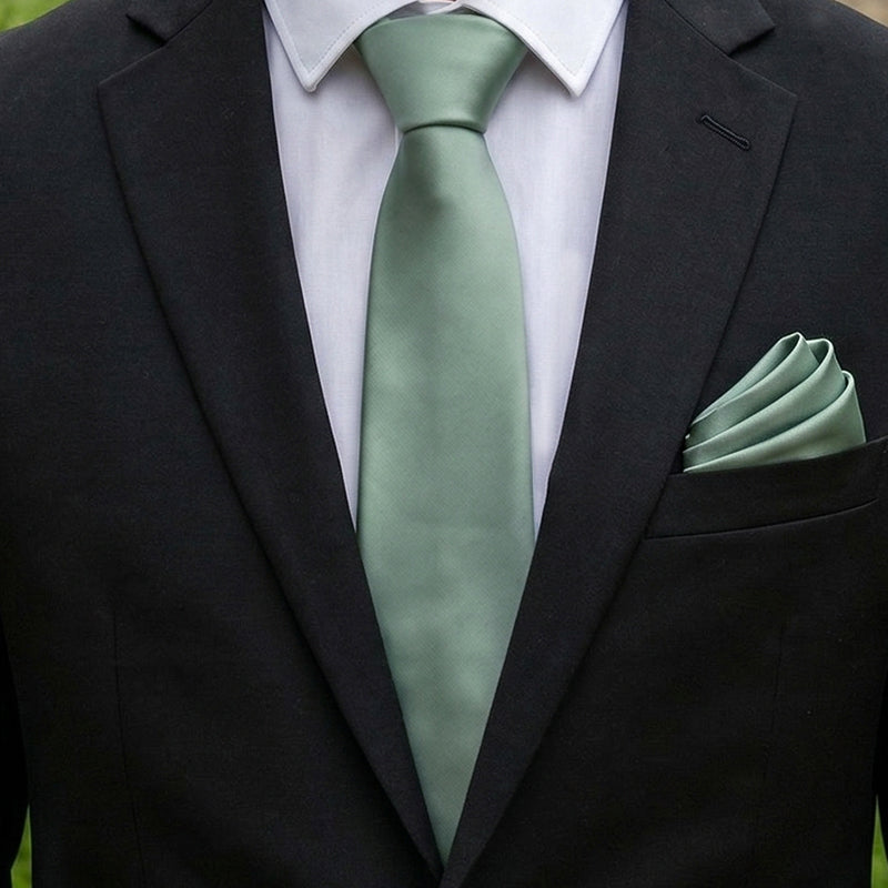 Mens Sage Green Tie and Pocket Square Set