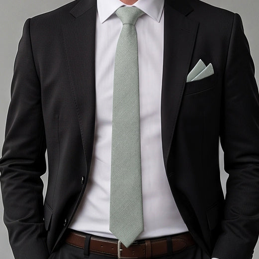 Seafoam Green Cotton Skinny Tie & Pocket Square Set