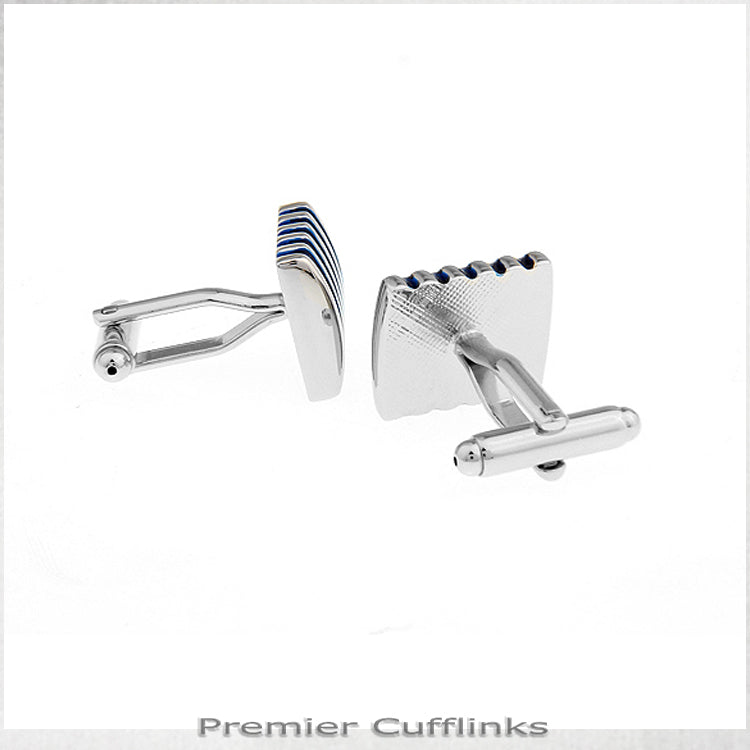 Silver and Azure Blue Ribs Cufflinks