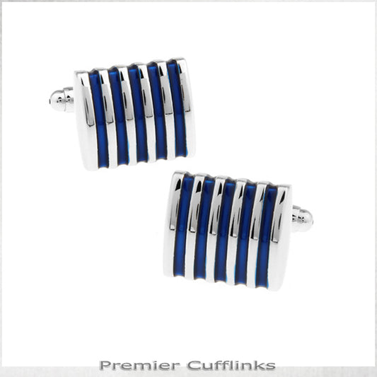 Silver and Azure Blue Ribs Cufflinks