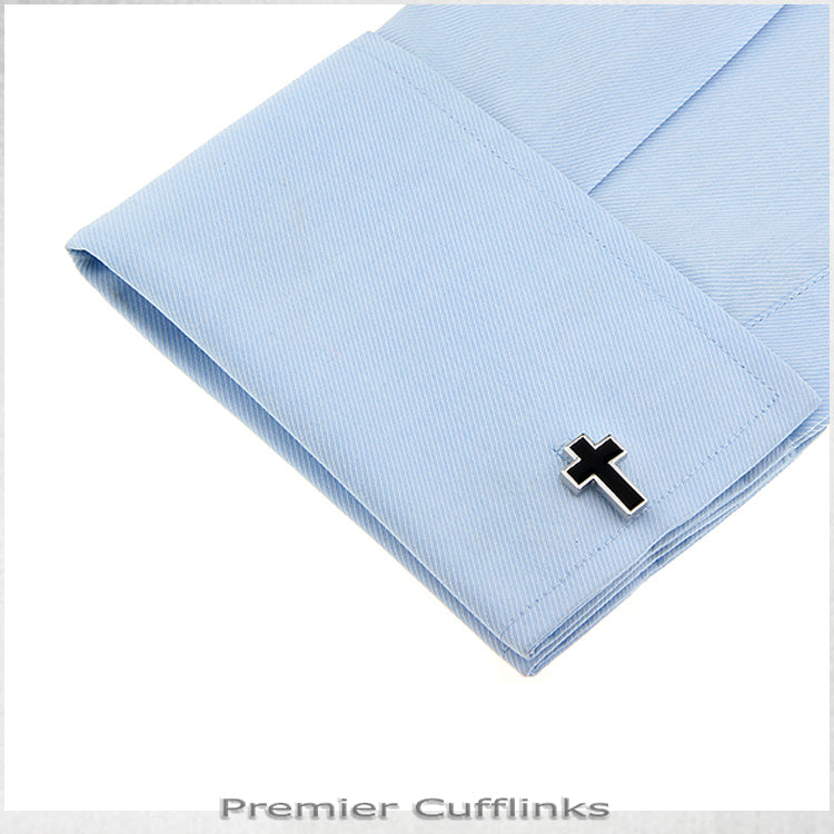 Silver And Black Cross Cufflinks