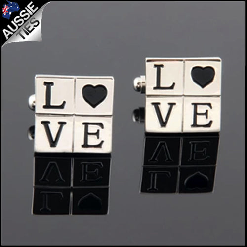 Mens Silver & Black Love Cufflinks