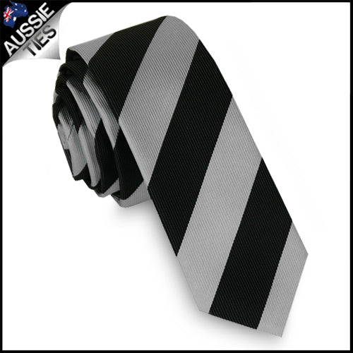 Mens Silver & Black Stripes Skinny Tie