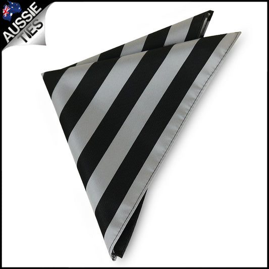 Silver & Black Striped Pocket Square 